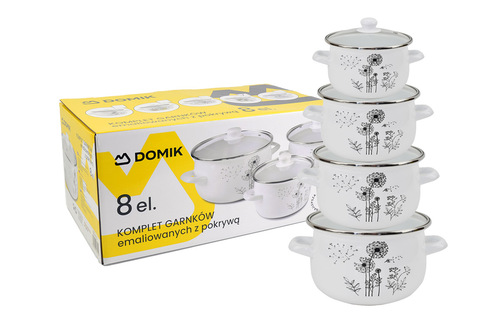 DOMIK kpl 8cz emal. garnków Dmuchawce KO-9324 2,1L/3,1L/4,3L/5,5L 2