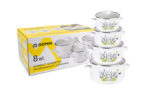 DOMIK kpl 8cz. garnków emal. Lawenda KO-5005 2,1L/3,1L/4,3L/5,5L 2