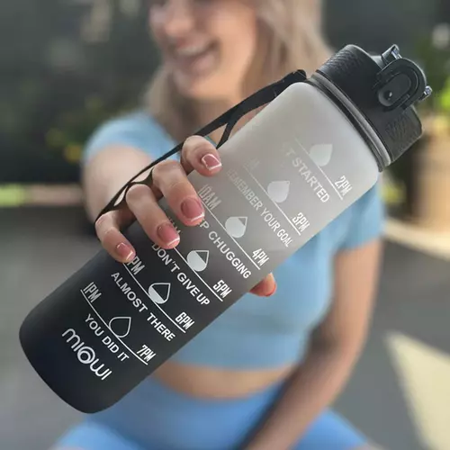 Miowi Butelka na wodę ze słomką 1000ml czarno-biała 3