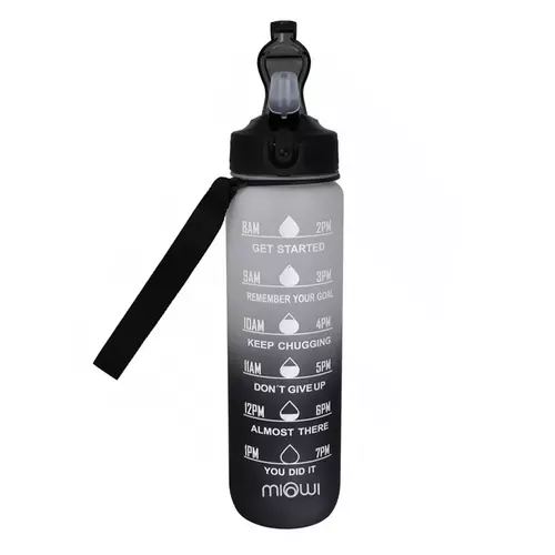 Miowi Butelka na wodę ze słomką 1000ml czarno-biała 2