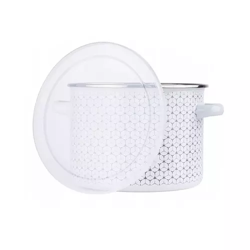 Garnek emaliowany z plastikową pokrywką 14cm plaster miodu 1,3L 3
