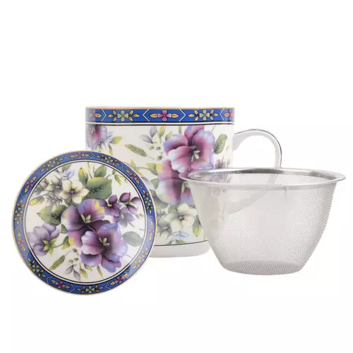 Kubek do herbaty z sitkiem HS-035 300ml fioletowe kwiaty 2