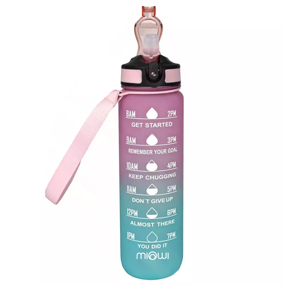 Miowi Butelka na wodę ze słomką 1000ml różowo-niebieska 1