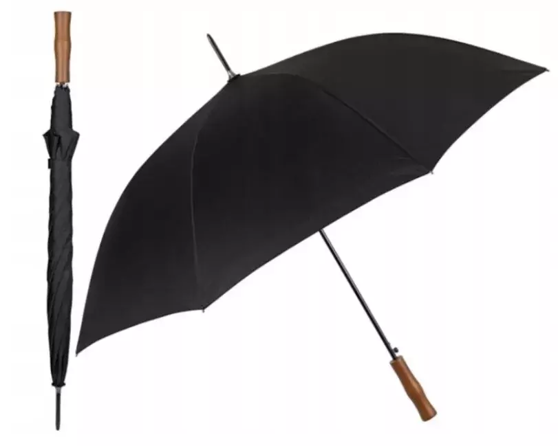 Parasol automatyczny duży odblaskowy czarny drewniana rączka długi 9601001 1