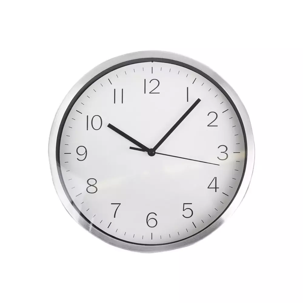 Zegar aluminiowy ścienny srebrny biała tarcza DO-1746 1
