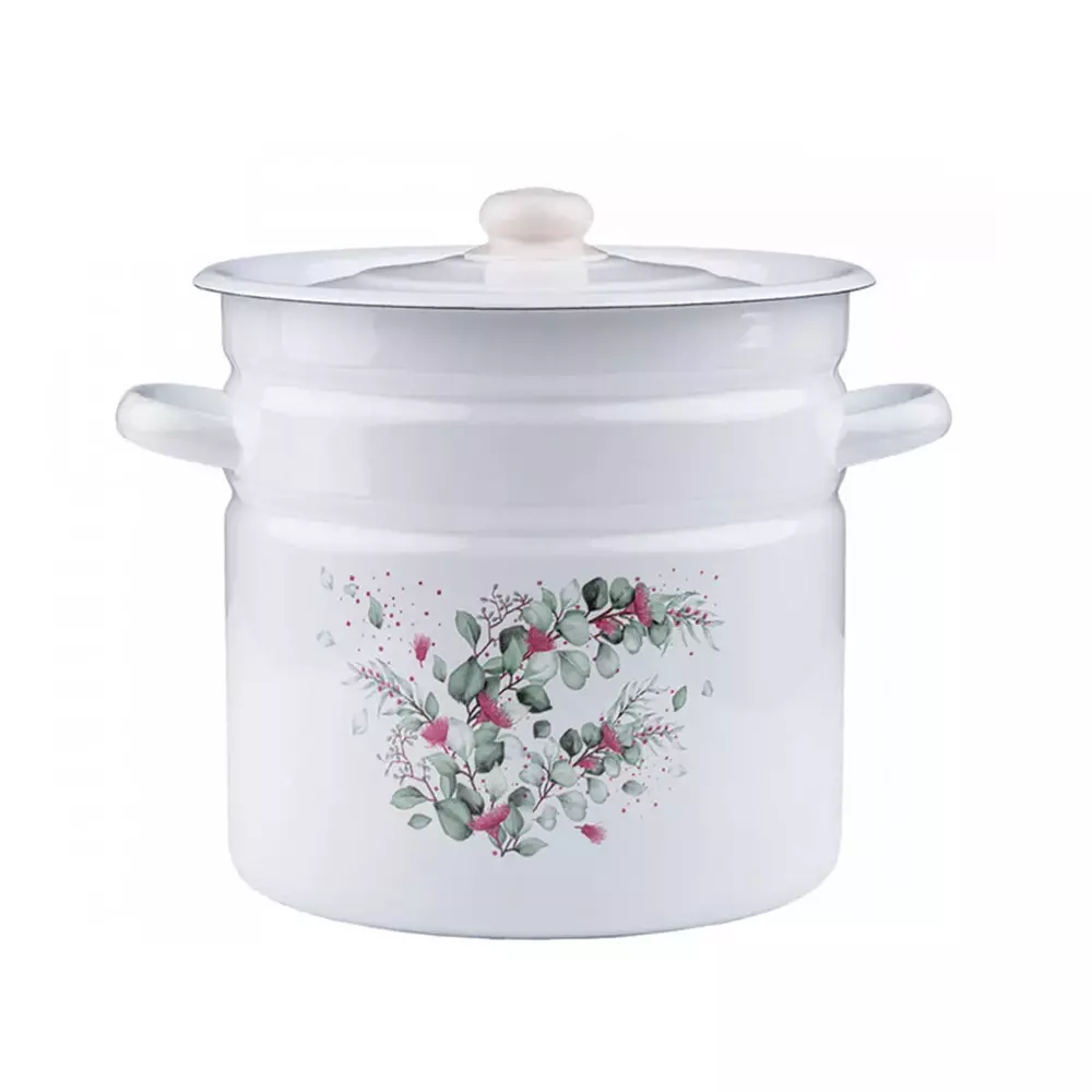 Garnek emaliowany zdobiony Eukaliptus 12L 26cm z/p 1624/2 1