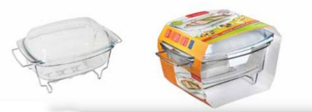 naczynie prostokątne 5,10l +podgrzewacz metalowy 1