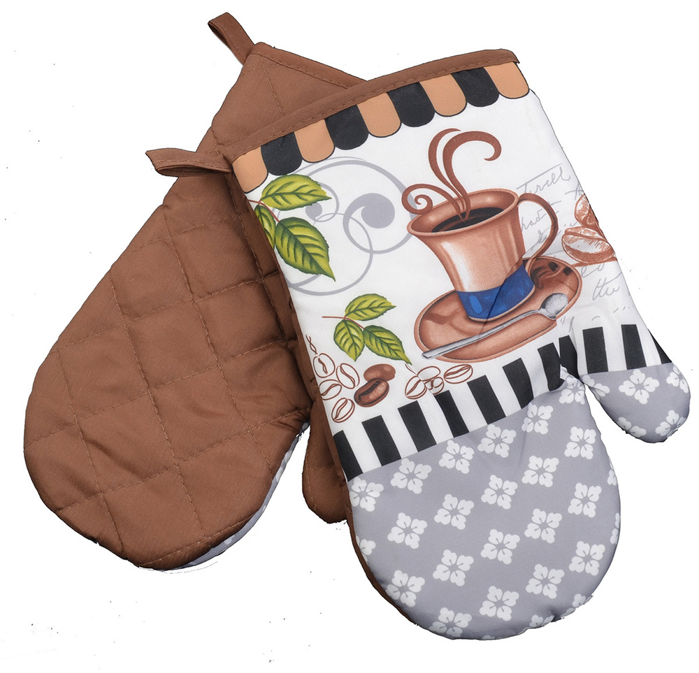 2 rękawice kuchenne Coffee II szaro-brązowe filiżanka 1