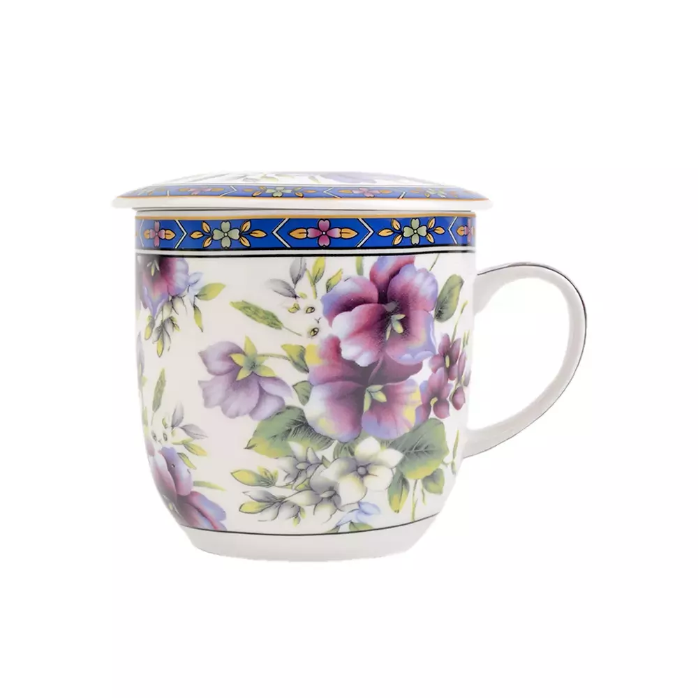Kubek do herbaty z sitkiem HS-035 300ml fioletowe kwiaty 1