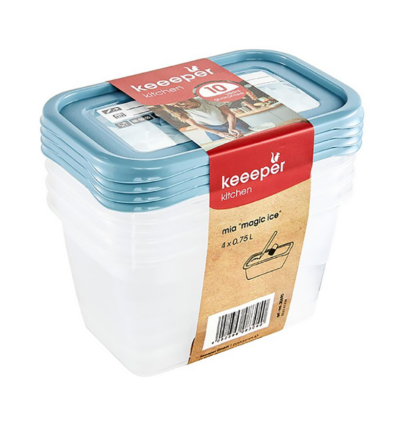 Keeep Zestaw 4x mia "magic ice" Pojemnik prostokątny na żywność z etykietą wielokrotnego zapisu 0,75L nordic blue 1