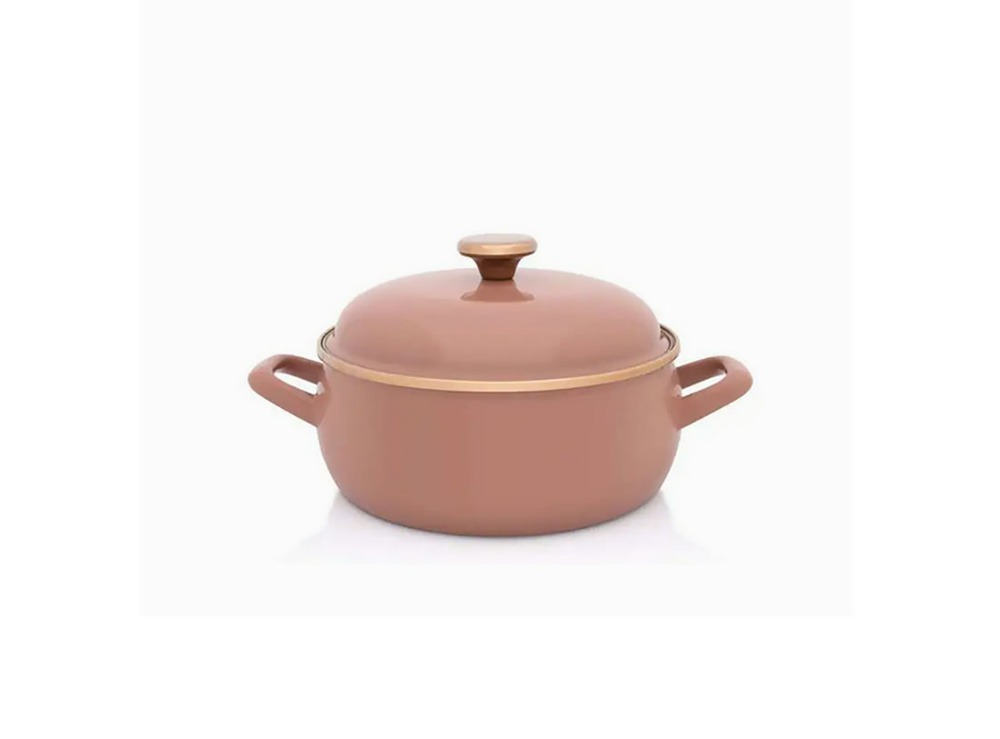 Metalac Mocha Mousse Garnek emaliowany niski z pokrywką 22cm 1