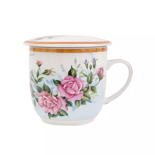 kubek do herbaty z sitkiem róża różowa HS-224 300ml 1