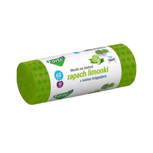 Forte+ WNS Worki LDPE z taśmą moletowane limonka 60l 10szt. 1